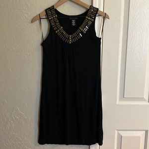 Black Sleeveless Beaded V Neck Short Dress Size X Small